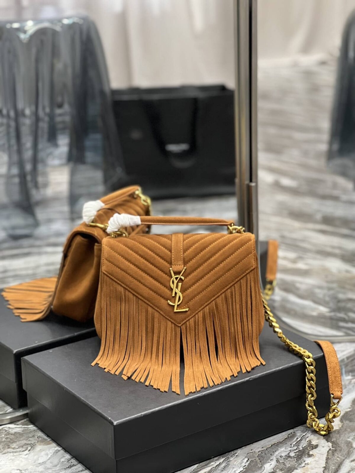 Saint Laurent College Medium Suede Shoulder Bag Brown 24Cm - Image 6