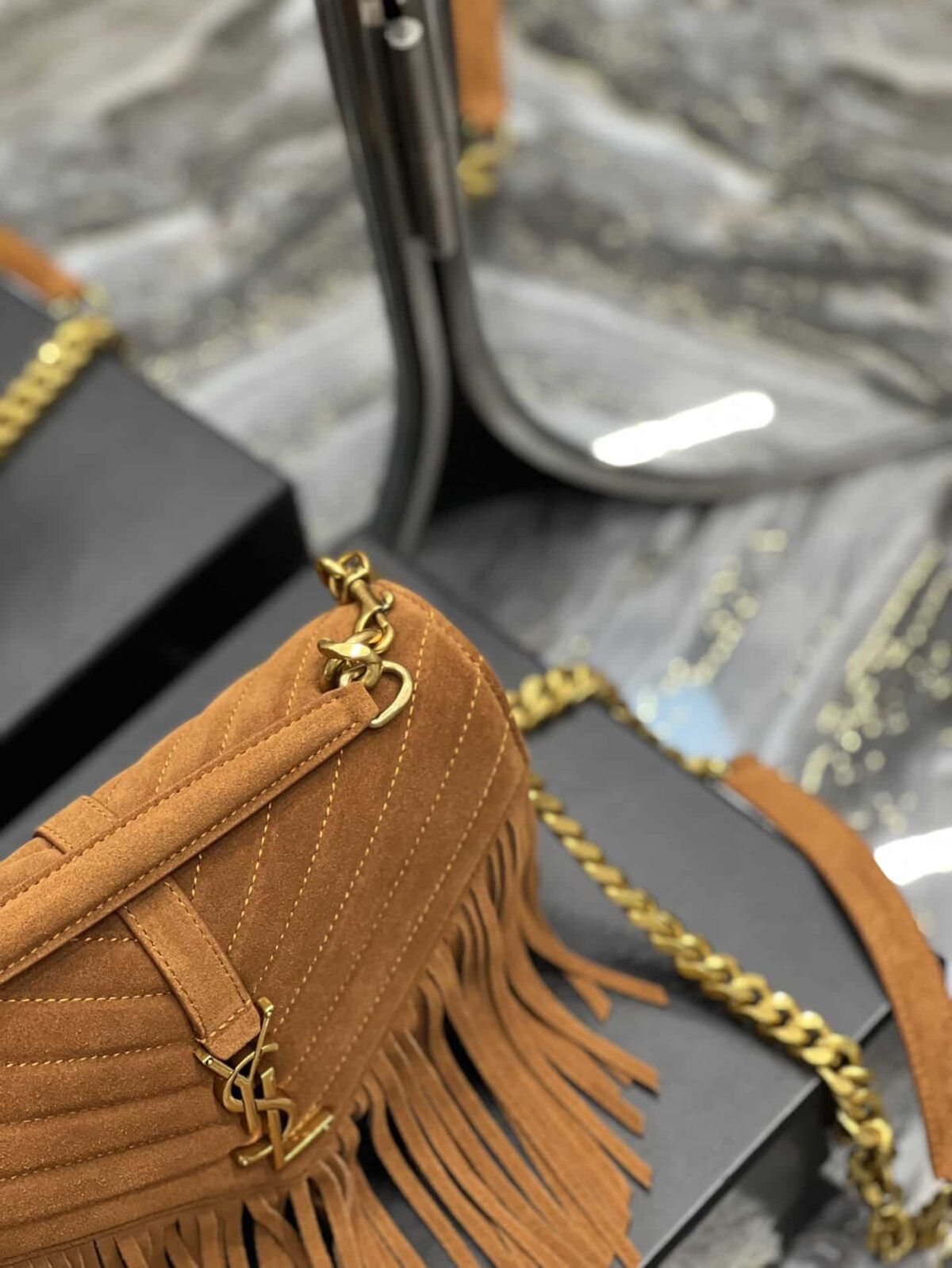 Saint Laurent College Medium Suede Shoulder Bag Brown 24Cm - Image 8