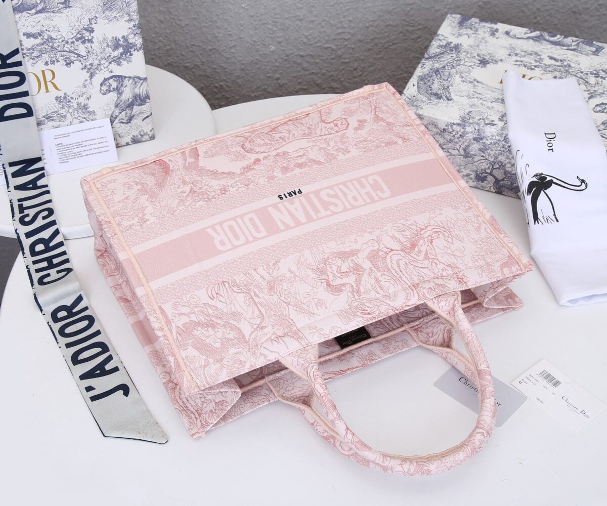 Dior Large Tote Toile De Jouy Embroidery Pink 42Cm - Image 8