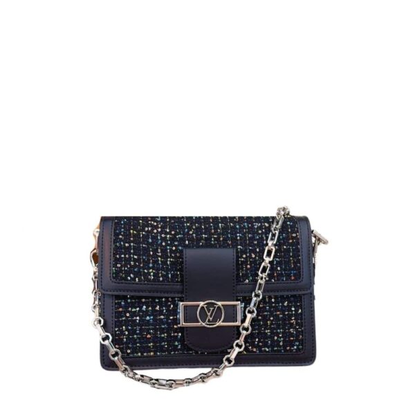 Louis Vuitton Dauphine Tweed Bag Silver Hardware Black 25Cm