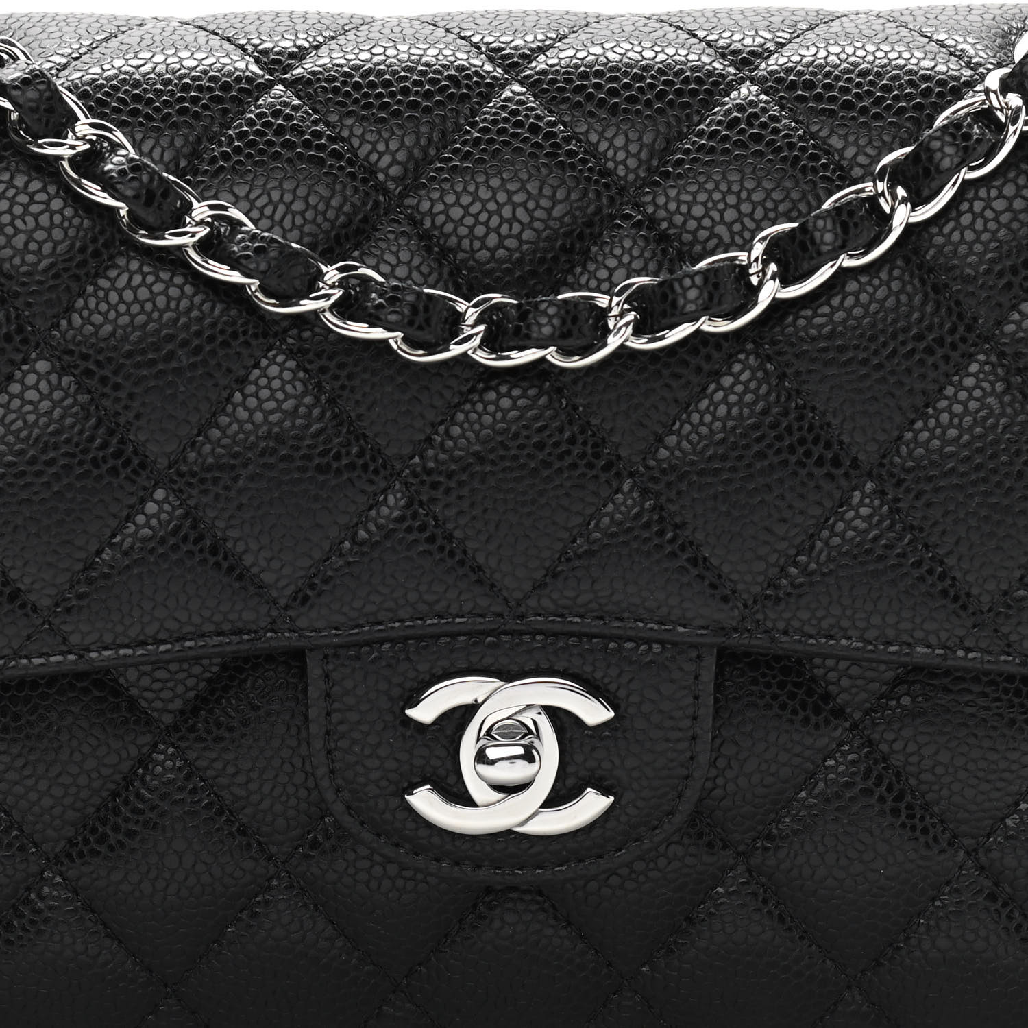 Black Quilted Caviar Small Double Flap Silver Hardware - Image 4