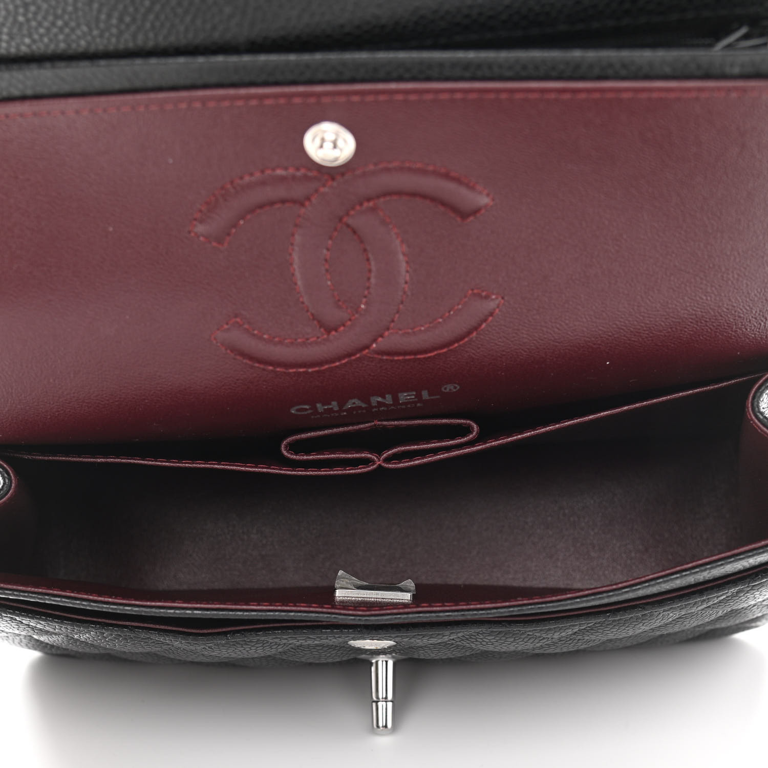 Black Quilted Caviar Small Double Flap Silver Hardware - Image 5