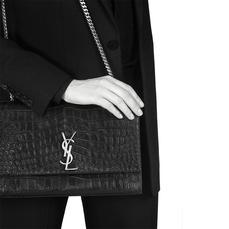 Large Kate Bag In Black Crocodile L - Image 5