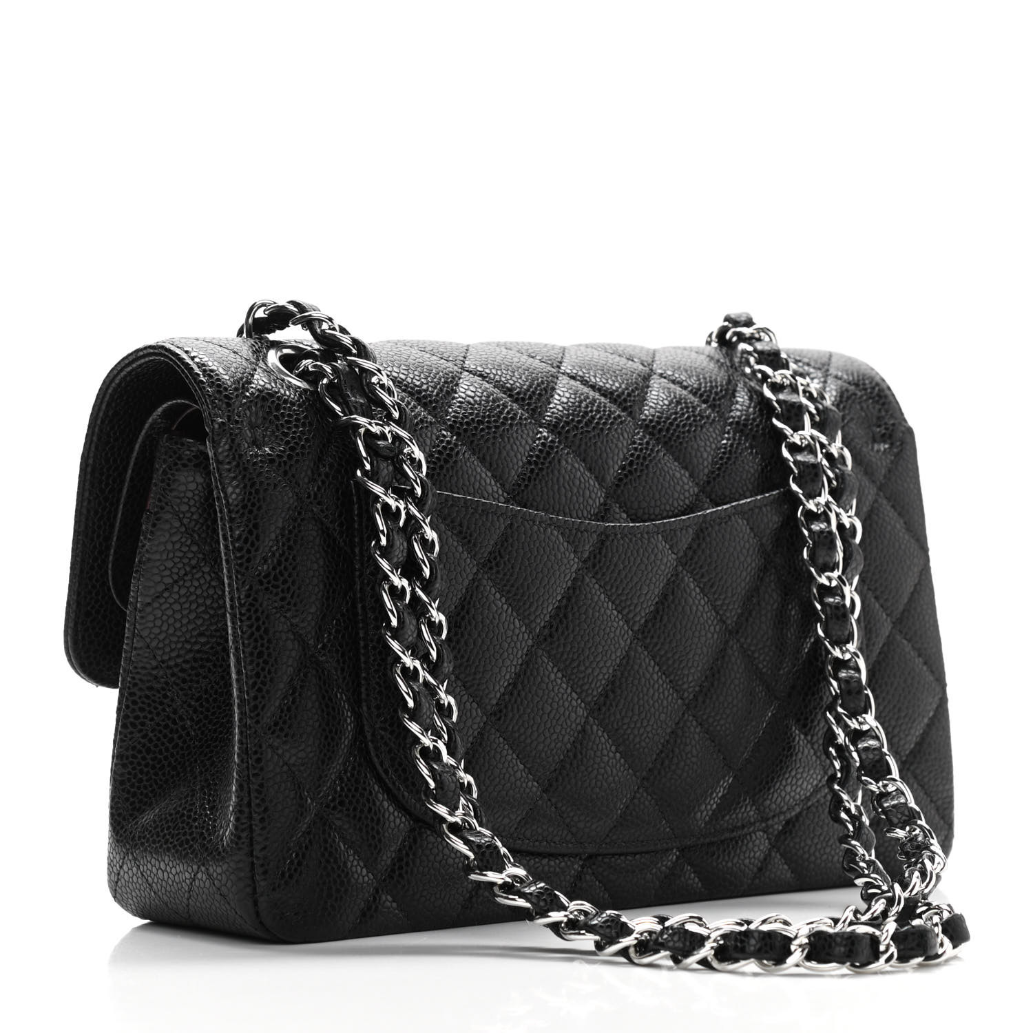Black Quilted Caviar Small Double Flap Silver Hardware - Image 2